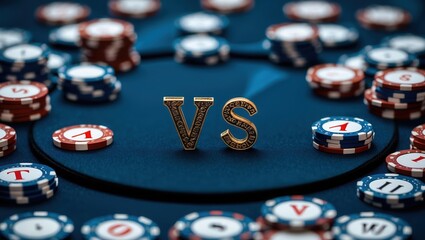 Gold 'VS' in Competitive Poker Atmosphere versus, vs,