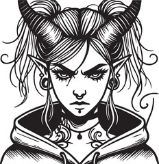 Angry Devil Face Girl Vector Design