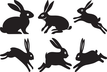 set of rabbits silhouettes