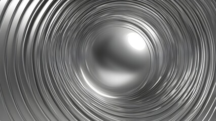 Obraz premium Abstract grayscale background of concentric metallic rings converging to a central point, creating a vortex-like effect.