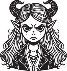 Angry Devil Face Girl Vector Design