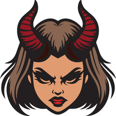 Angry Devil Face Girl Vector Design