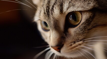 Close-Up of a Cat's Face with Striking Features and Expression
