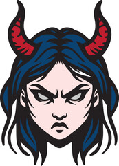 Angry Devil Face Girl Vector Design