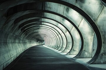 Curved tunnel with abstract architecture elements