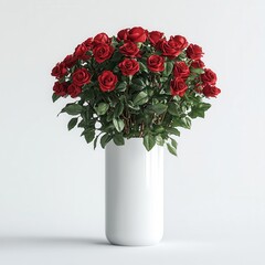 Fototapeta premium Elegant Red Rose Bouquet in White Vase