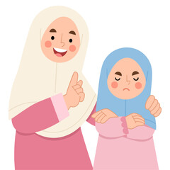 Illustration of a mother calming down an angry daughter