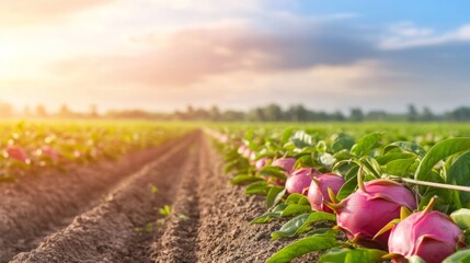 Dragon Fruit Plantation at Sunset