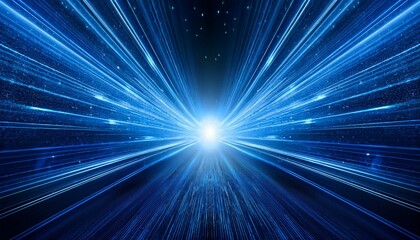 Obraz premium Hyperspace tunnel radiating energy and light, with bright stars illuminating the blue explosion. A futuristic concept.