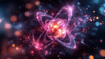Obraz premium Abstract Atom with Glowing Particles and Energy