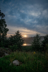 Sunset, twilight on a forest lake. Night landscape