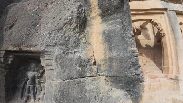 Carvings at The Rock-cut Jain monuments of Gwalior &ndash; Gopachal Parvat, Gwalior, Madhya  Pradesh, India 