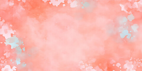 Abstract Coral Watercolor Background with Soft Blue Accents Creates Dreamy and Ethereal Mood.