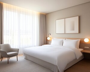 Modern Hotel Room with Minimalist Decor and Comfortable Bed