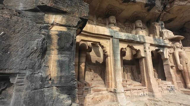 Ancient Gopachal Rock Cut Digambar Jain Statues in Gwalior, Madhya Pradesh