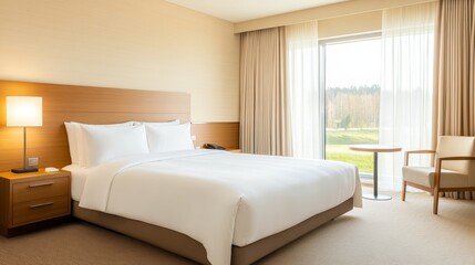 Modern Hotel Room with King Size Bed and Scenic View