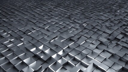 Abstract background of a wavy, metallic, grid of gray cubes.