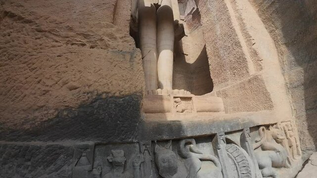 Carvings at The Rock-cut Jain monuments of Gwalior &ndash; Gopachal Parvat, Gwalior, Madhya  Pradesh, India 