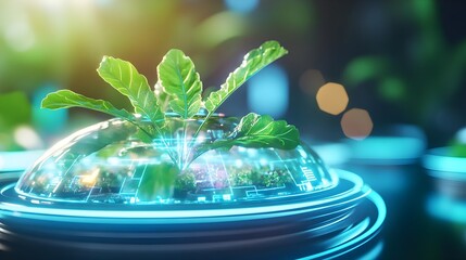 futuristic plant growth, bio tech, green tech - sustainable technology