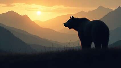 A Majestic Bear Silhouette Stands Alone Against A Serene Sunset