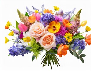Fototapeta premium Flower arrangement or bouquet colorful spring flowers isolated on white background celebration