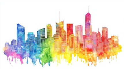 Obraz premium A colorful hand-drawn illustration of a city skyline.