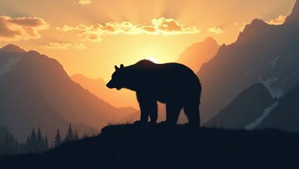 A Majestic Bear Silhouette Stands Alone Against A Serene Sunset