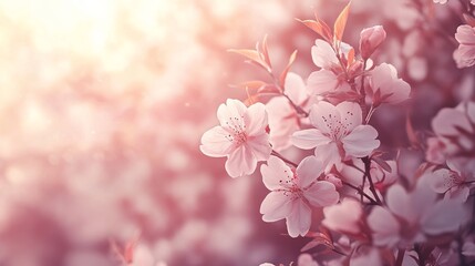 Obraz premium Delicate Pink Cherry Blossom Flowers in Full Bloom Creating a Beautiful and Serene Floral Wallpaper Evoking Feelings of Springtime Renewal and Natural Beauty in a Vibrant Garden Setting