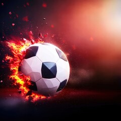 Naklejka premium Exploding Soccer Ball with Dynamic Particles and Colorful Background