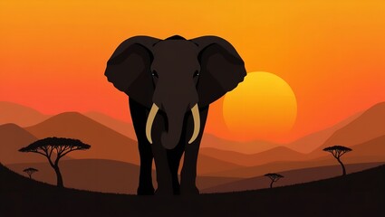 Against A Warm Golden Sunset Background A Majestic Elephant