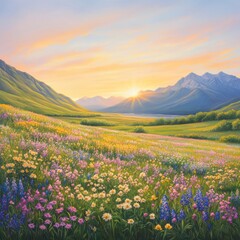 Obraz premium Serene Sunrise over Wildflower Meadow