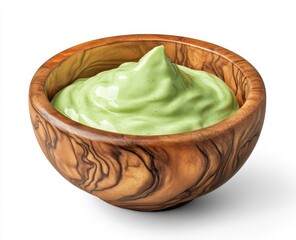 Fototapeta premium Creamy avocado dip in wooden bowl.