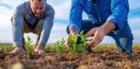 Fototapeta premium Farmers Adopting Sustainable Practices to Enhance Soil Health and Promote Environmental Stewardship