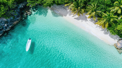 Fototapeta premium Aerial view of tropical island with clear turquoise water and sandy beach
