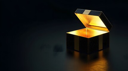 A Glowing Gold Lined Black Gift Box Is Open