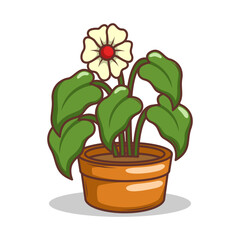 Home plant cartoon style. potted plant isolated on white

