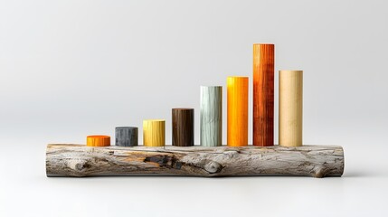 Rustic clay rendered bar graph analyzing movie trends indoor studio 3d visualization minimalist design close-up view data presentation