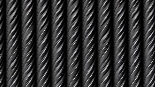 Twisted metal rods arranged in parallel rows showcasing strength and industrial design at a construction site