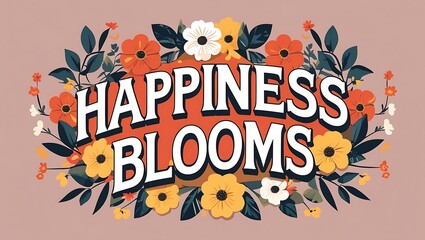 Happiness Blooms Amidst Vibrant Floral Wreath