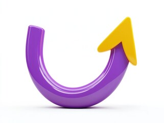 Minimalist purple arrow with a yellow point, upward on white.