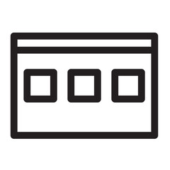 Minimalist line icon of a calendar, featuring a simple grid design.