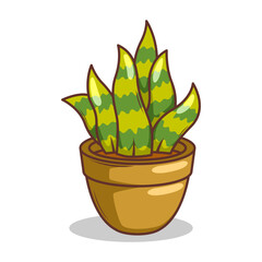 Home plant cartoon style. potted plant isolated on white

