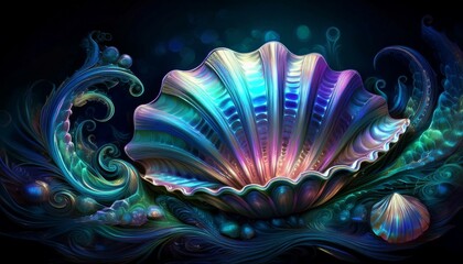 Generated image, seashell captivates with its stunning patterns, beautiful colors, and mysterious tales of endless ocean it holds within its enchanting shell