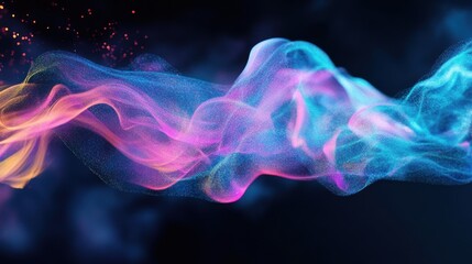 Obraz premium Luminous Particle Flow Abstract Art Neon Colors Dark Background