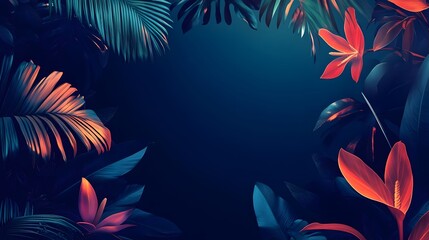 Obraz premium A vibrant tropical foliage design with dark background, ideal for digital use.