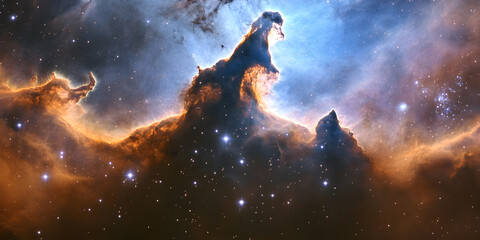 Naklejka premium Vivid Nebula and Galaxy Scene Featuring Cosmic Dust Clouds, Starry Sky, and Mystical Universe Wonders Captured in Stunning Astrophotography for Space Enthusiasts