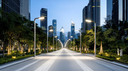 Naklejka premium Urban infrastructure with smart lighting systems illuminating city street