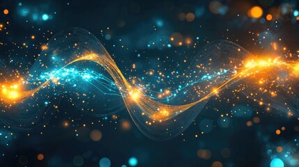 Obraz premium A futuristic quantum computing lab with digital quantum processing units and flowing energy paths. Blank background for text.