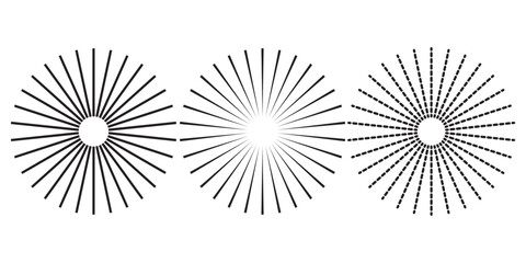 Retro Sunburst icon set, radial Sunburst element, Vintage sunburst Fireworks design isolated, Sunrise rays light burst line shine sunshine sunbeam vintage border symbol