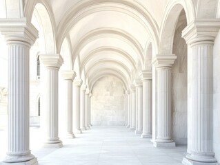 Elegant colonnade with classic arches and smooth white stone, perfect for showcasing design